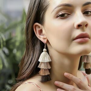 Bohemian Handmade Tassel Earrings – Coffee Brown Multi-Layer Statement
